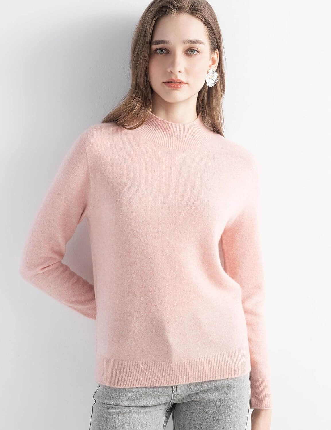 100% Pure Cashmere Mock Neck Pullover Sweater