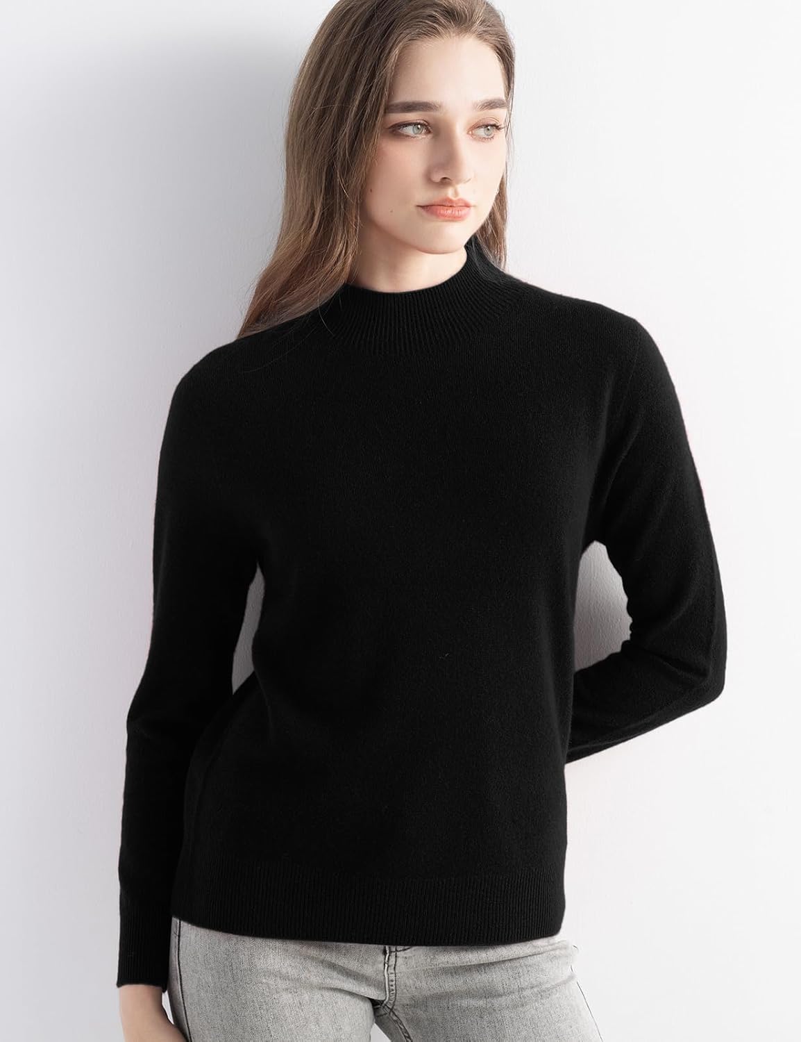 100% Pure Cashmere Mock Neck Pullover Sweater
