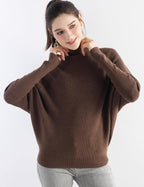 Merino Wool Blend Oversized Mock Neck Batwing Knit Sweater