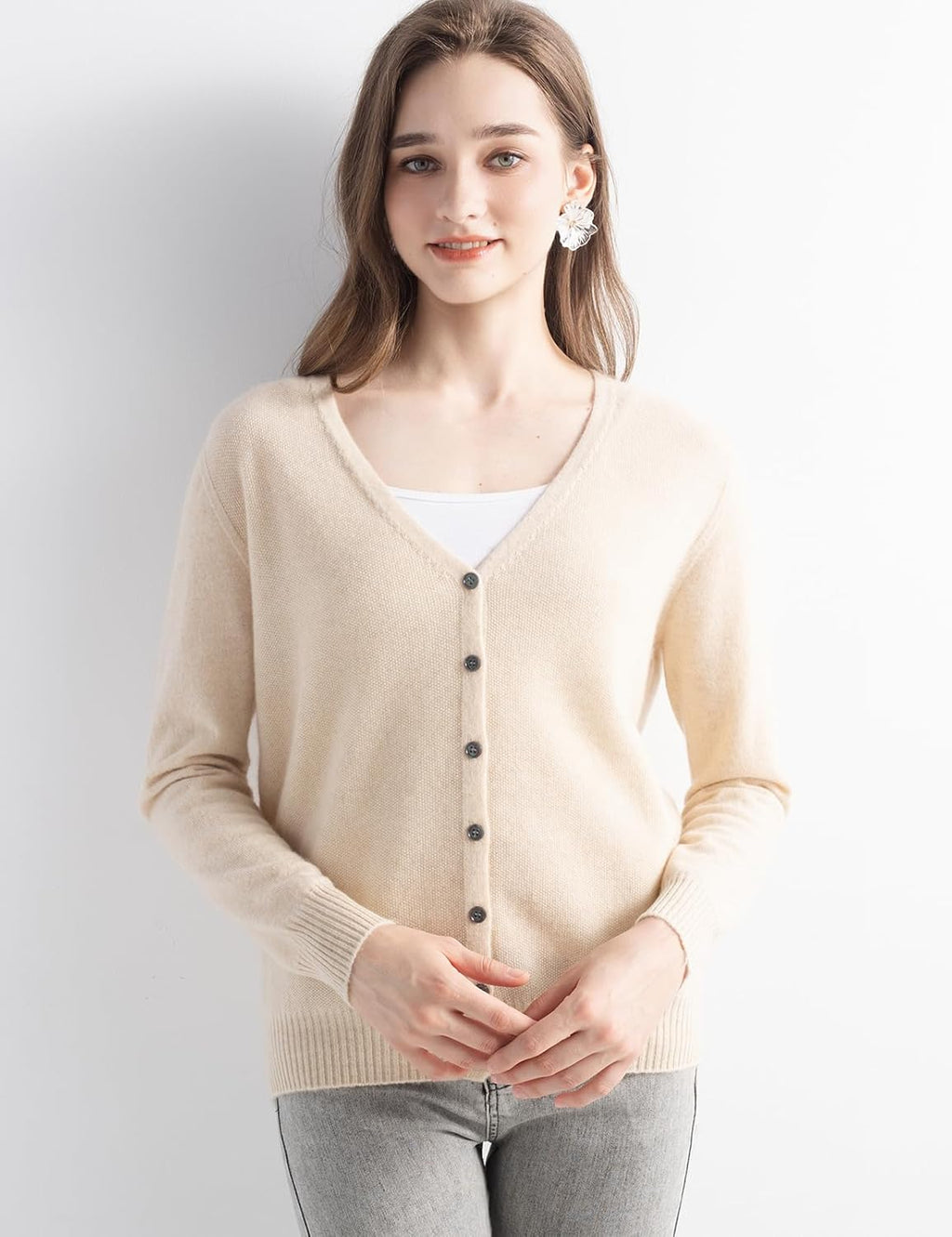 Mongolian V-Neck Knitted Cashmere Cardigan