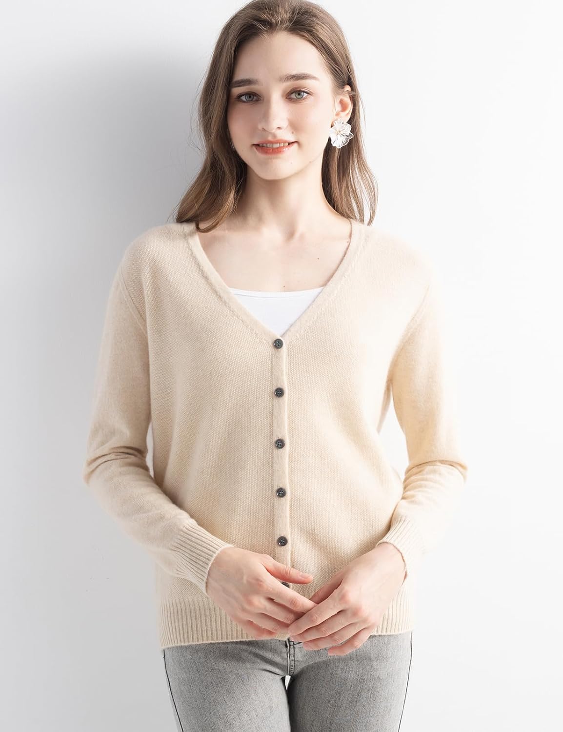 Mongolian V-Neck Knitted Cashmere Cardigan