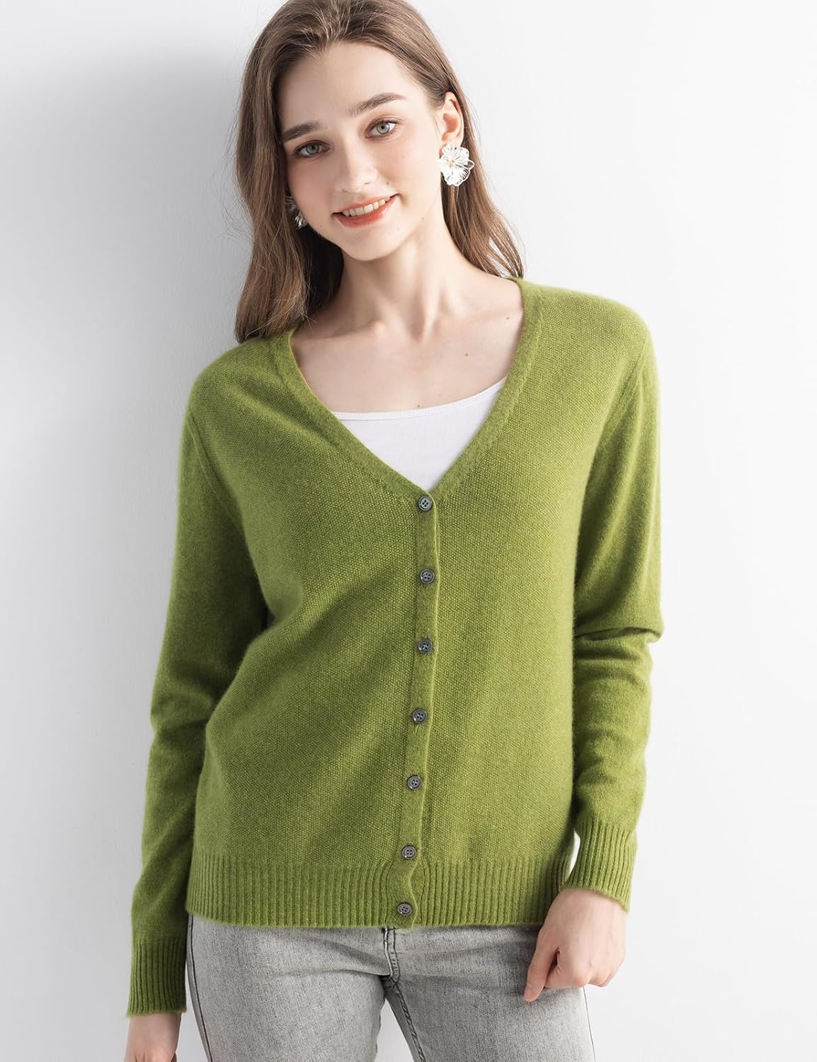 Mongolian V-Neck Knitted Cashmere Cardigan