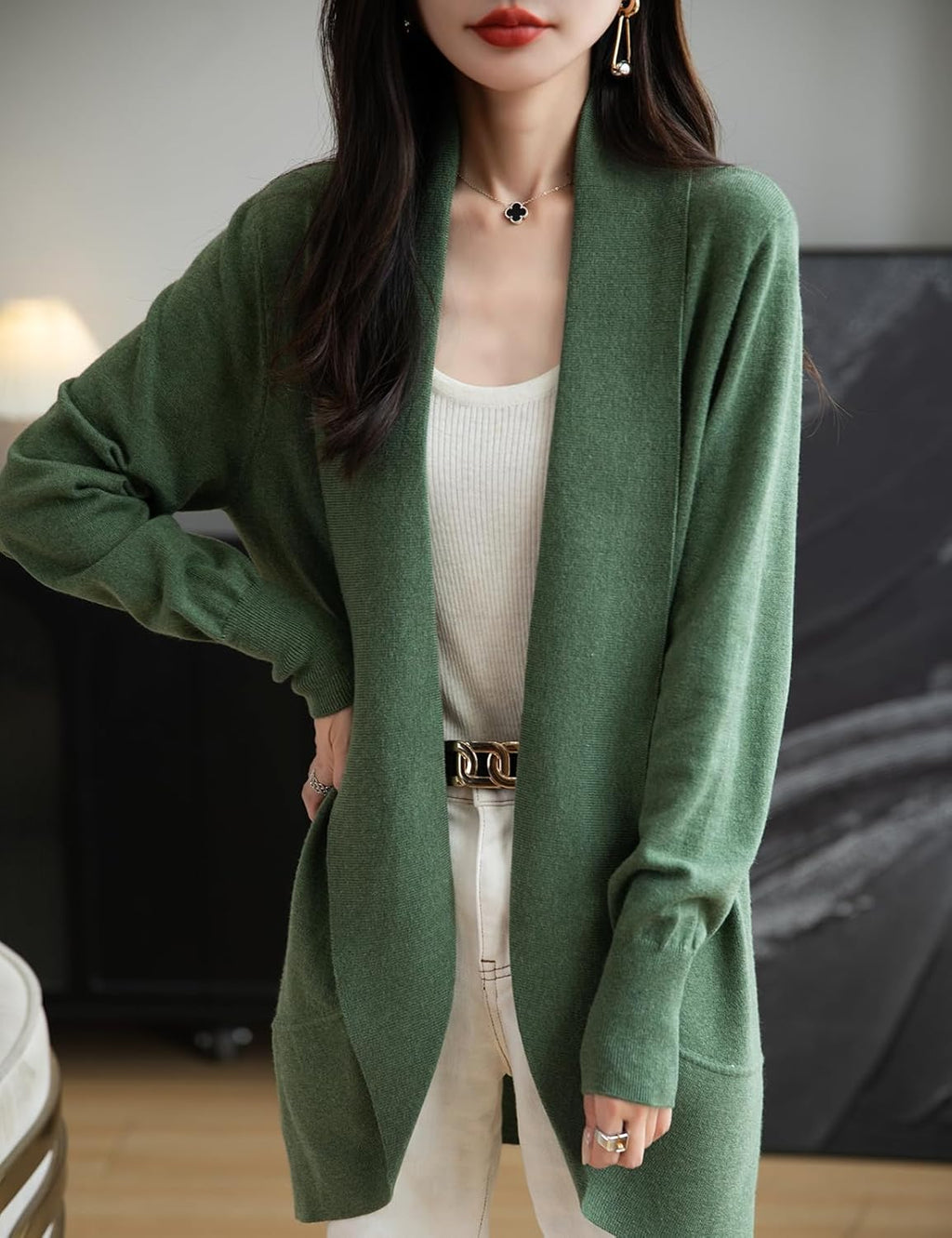 Merino Wool Blend Knit Cardigan Sweater