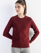 Merino Wool Blend Crew Neck Knit Sweater