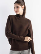 Merino Wool Blend Oversized Mock Neck Batwing Knit Sweater