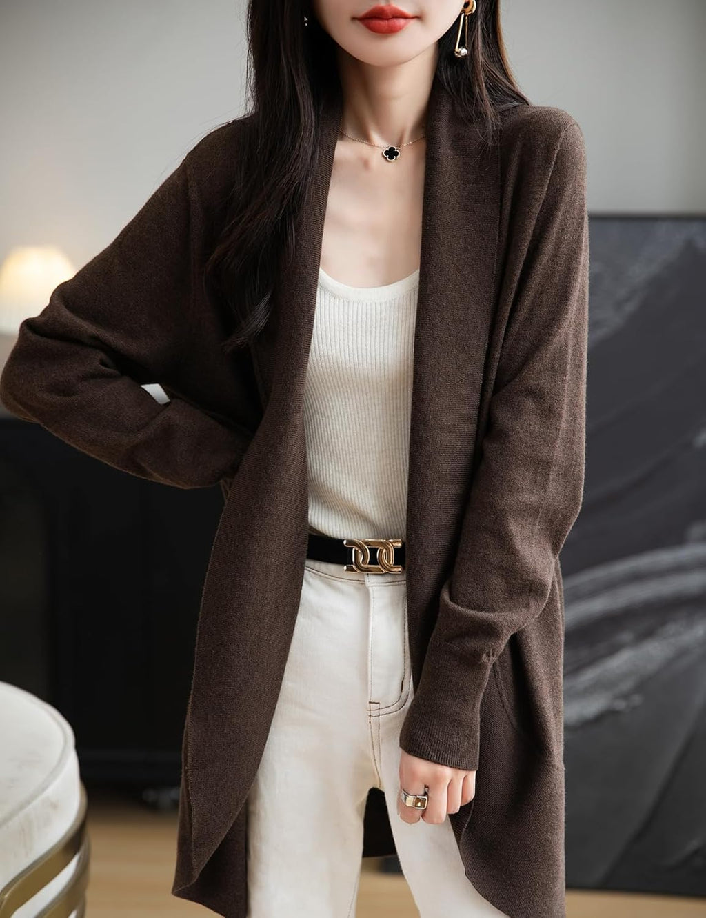 Merino Wool Blend Knit Cardigan Sweater