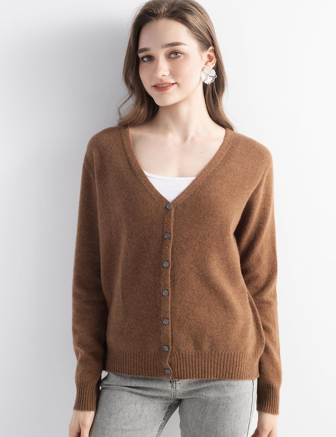 Mongolian V-Neck Knitted Cashmere Cardigan