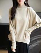 Merino Wool Blend Mock Neck Batwing Sleeve Sweater