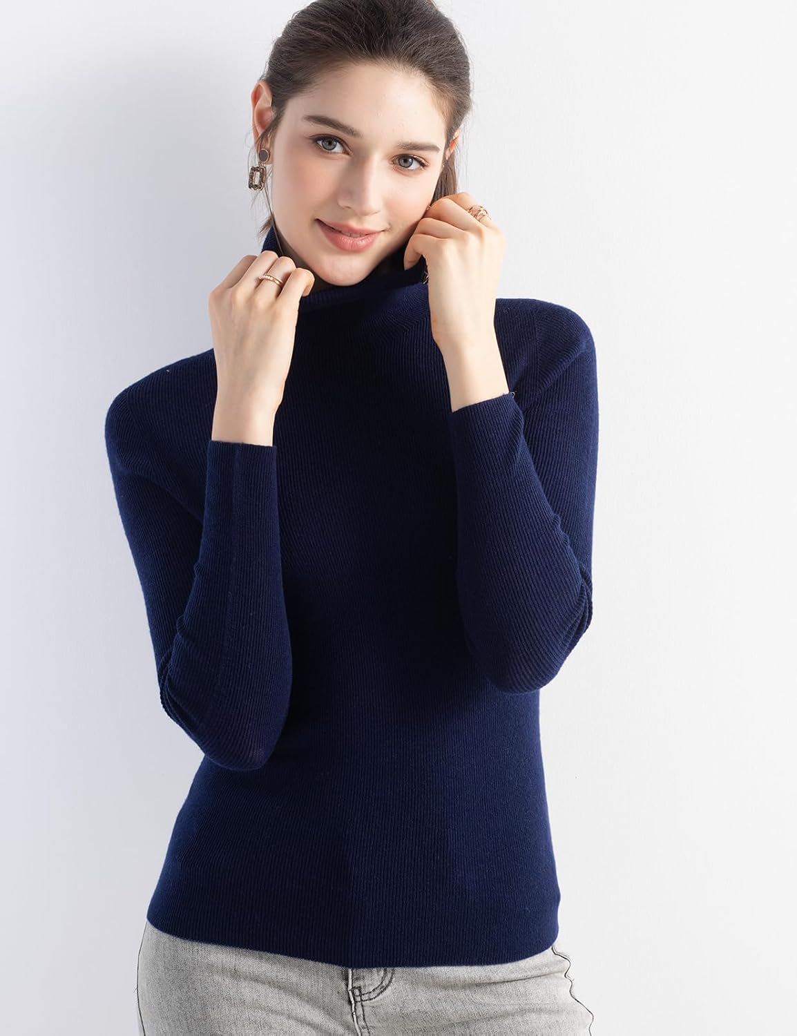 Merino Wool Blend Ribbed Turtleneck Slim Fit Sweater