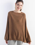 Merino Wool Blend Oversized Crewneck Batwing Sweater