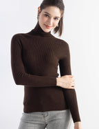 Merino Wool Blend Ribbed Turtleneck Slim Fit Sweater