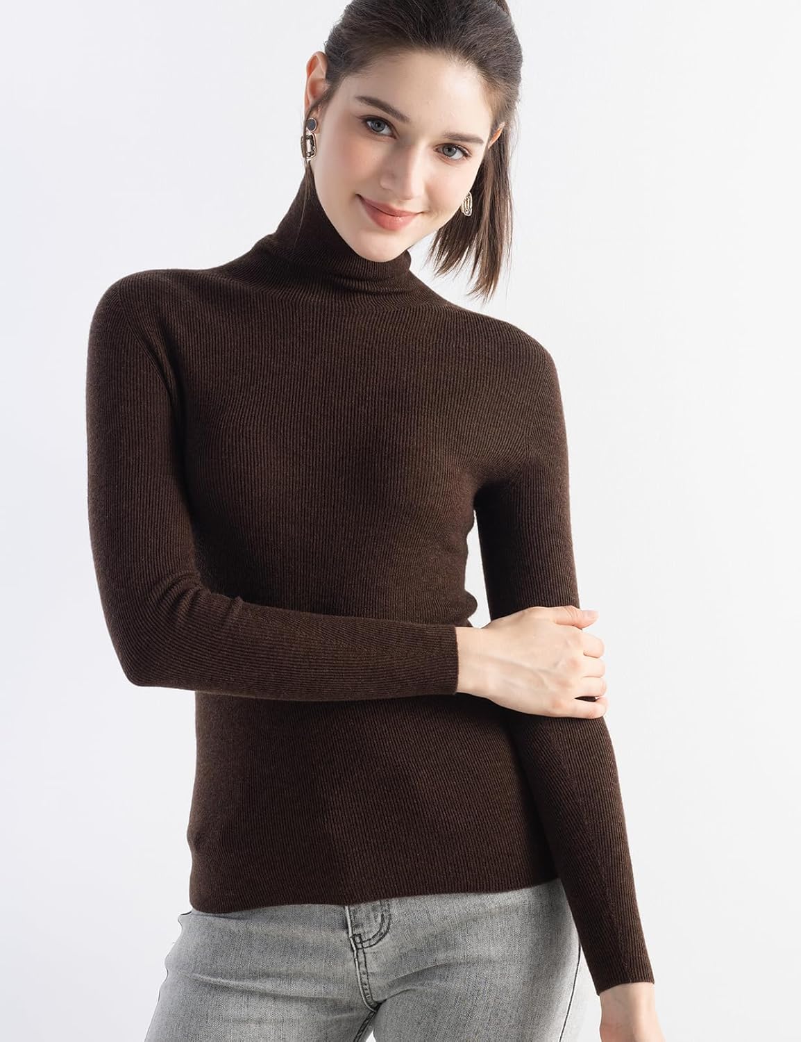 Merino Wool Blend Ribbed Turtleneck Slim Fit Sweater