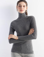 Merino Wool Blend Ribbed Turtleneck Slim Fit Sweater