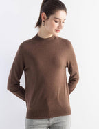 Merino Wool Blend Mock Neck Seamless Knit Sweater