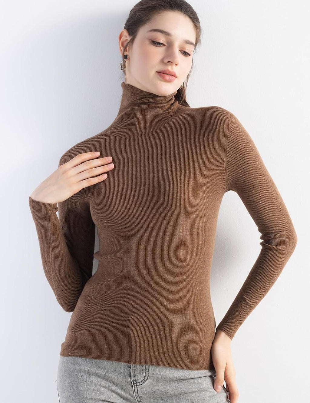 Merino Wool Blend Ribbed Turtleneck Slim Fit Sweater