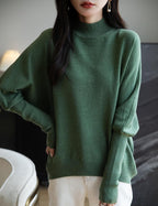 Merino Wool Blend Mock Neck Batwing Sleeve Sweater