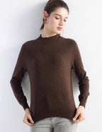 Merino Wool Blend Mock Neck Seamless Knit Sweater