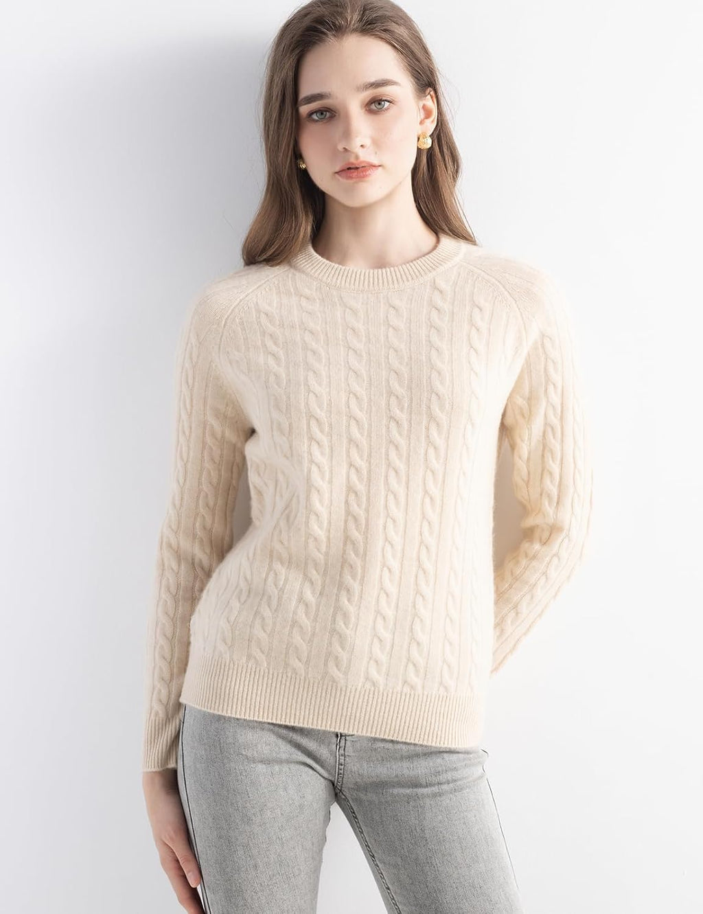 Mongolian Cashmere Cable Crewneck Sweater