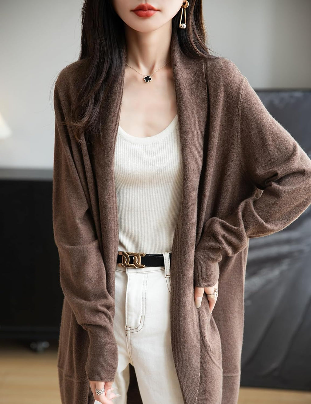Merino Wool Blend Knit Cardigan Sweater