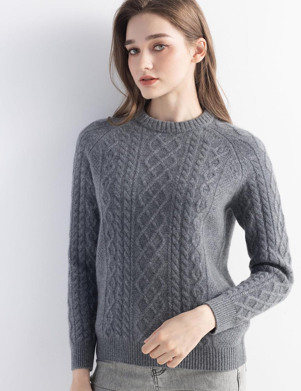 Mongolian Cashmere Cable Crewneck Sweater