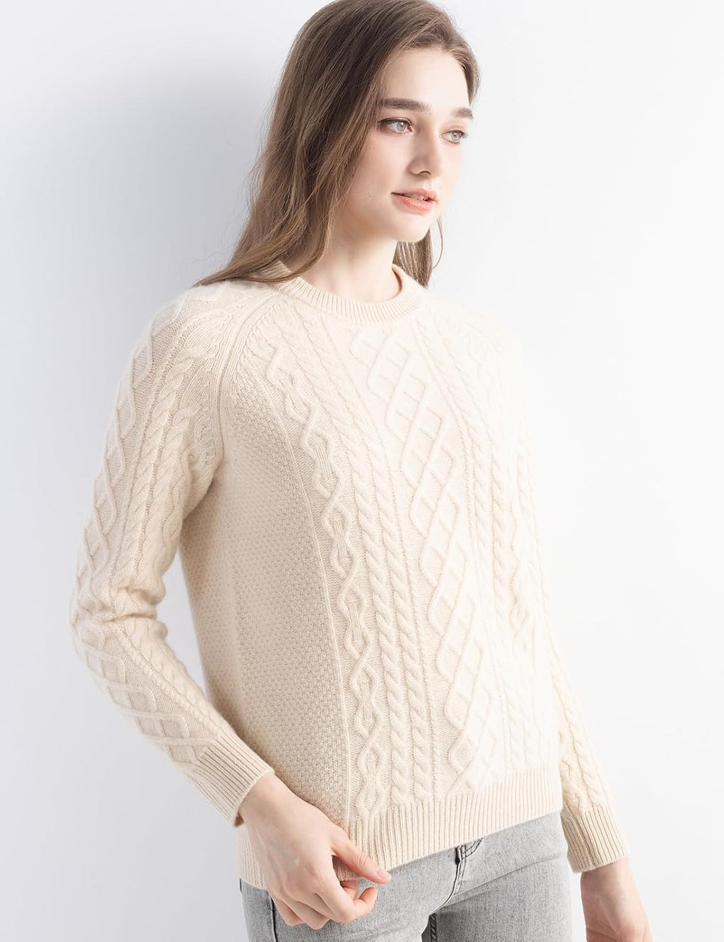 Mongolian Cashmere Cable Crewneck Sweater