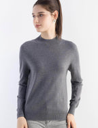 Merino Wool Blend Mock Neck Seamless Knit Sweater