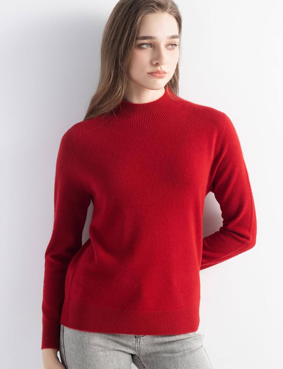 100% Pure Cashmere Mock Neck Pullover Sweater