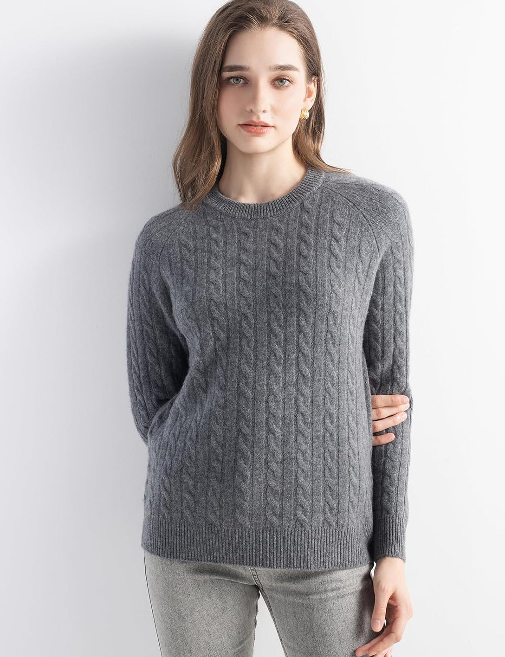 Mongolian Cashmere Cable Crewneck Sweater