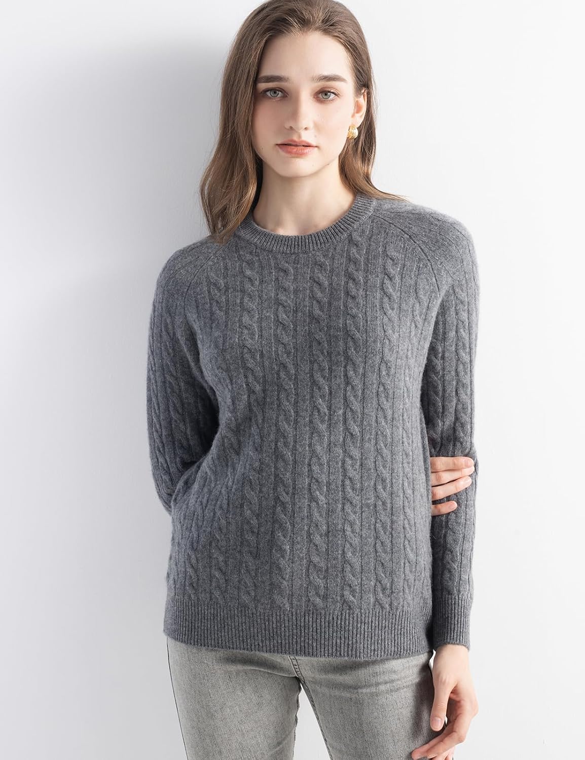 Mongolian Cashmere Cable Crewneck Sweater