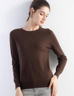 Merino Wool Blend Crew Neck Seamless Knit Sweater