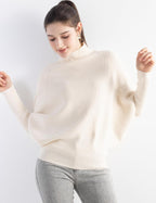 Merino Wool Blend Oversized Mock Neck Batwing Knit Sweater