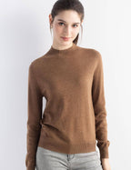 Merino Wool Blend Mock Neck Seamless Knit Sweater