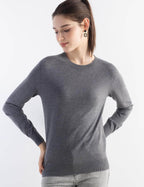 Merino Wool Blend Crew Neck Seamless Knit Sweater
