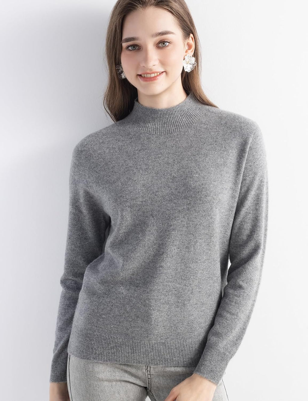 100% Pure Cashmere Mock Neck Pullover Sweater