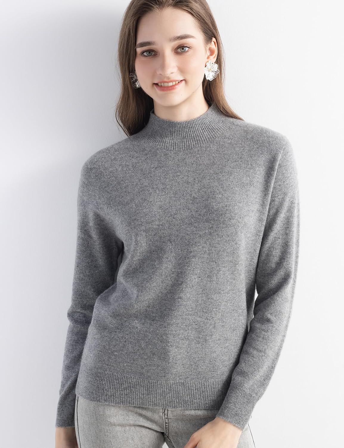 100% Pure Cashmere Mock Neck Pullover Sweater