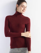Merino Wool Blend Ribbed Turtleneck Slim Fit Sweater
