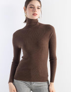 Merino Wool Blend Ribbed Turtleneck Slim Fit Sweater