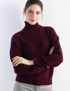 Merino Wool Blend Mock Neck Loose Knit Sweater