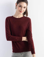 Merino Wool Blend Crew Neck Seamless Knit Sweater
