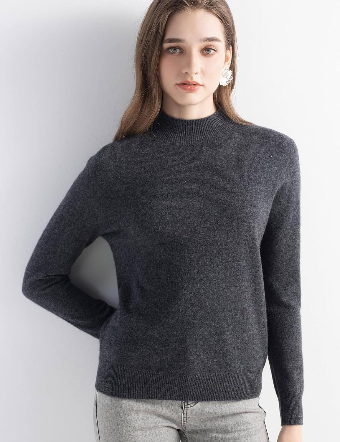 100% Pure Cashmere Mock Neck Pullover Sweater