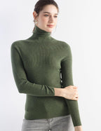 Merino Wool Blend Ribbed Turtleneck Slim Fit Sweater