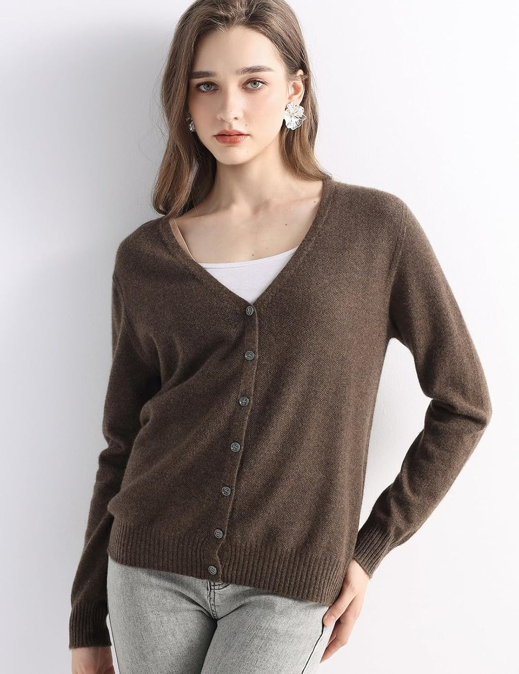 Mongolian V-Neck Knitted Cashmere Cardigan