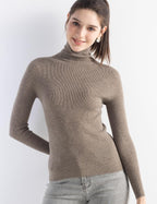 Merino Wool Blend Ribbed Turtleneck Slim Fit Sweater