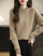 100% Merino Wool Crewneck Cable Knit Sweater