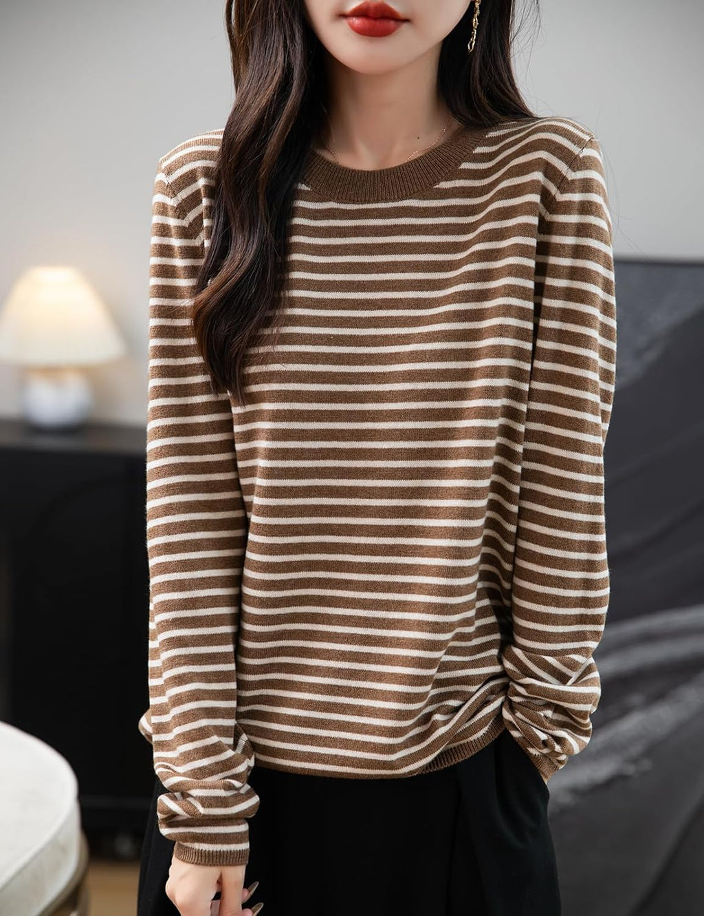 Merino Wool Blend Striped Crewneck Sweater