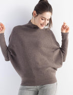 Merino Wool Blend Oversized Mock Neck Batwing Knit Sweater