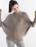 Merino Wool Blend Oversized Mock Neck Batwing Knit Sweater