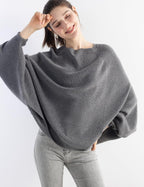 Merino Wool Blend Oversized Crewneck Batwing Sweater