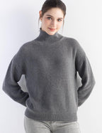 Merino Wool Blend Mock Neck Loose Knit Sweater