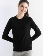 Merino Wool Blend Crew Neck Knit Sweater